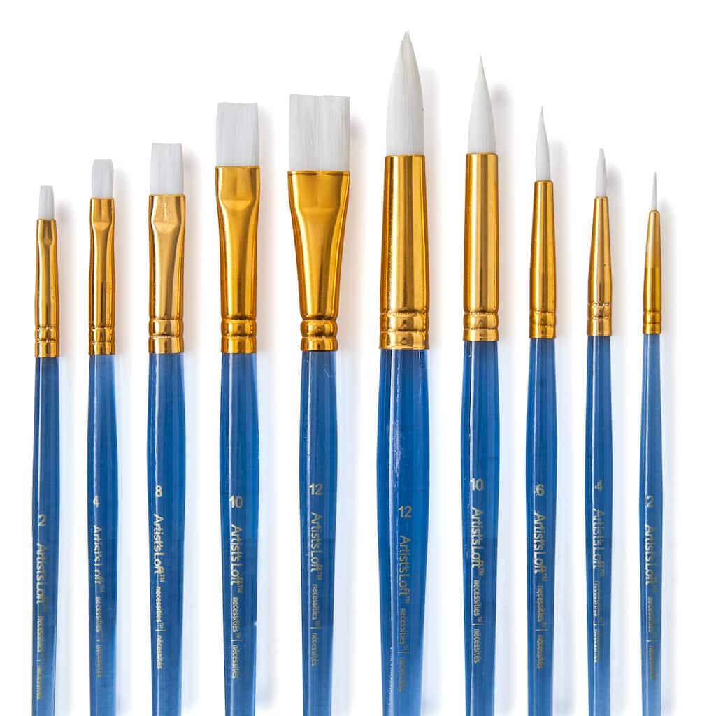 White Synthetic Acrylic Round & Flat 10 Piece Brush Combo By Artist's Loft®  Necessities™